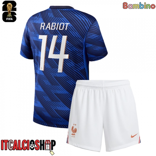 Francia Adrien Rabiot #14 Prima Maglia Bambino Mondiali 2026 Manica Corta (+ Pantaloni corti)
